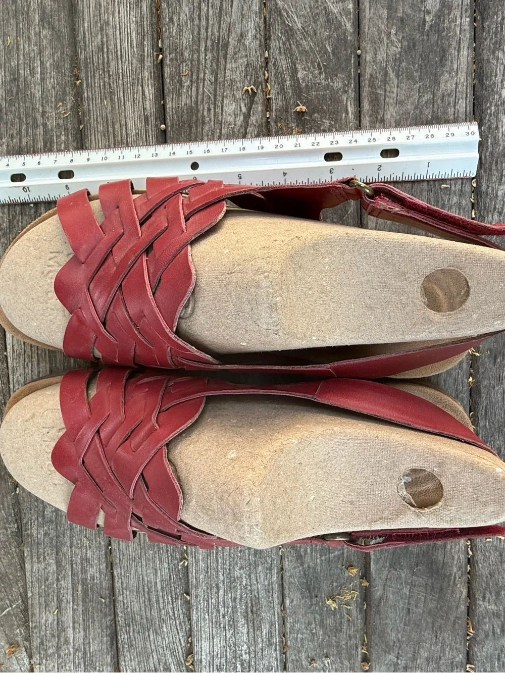 Women's Red Woven Leather Slingback Sandals